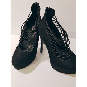 Black Strappy Stilettos w/ Closed Toe & Zipper